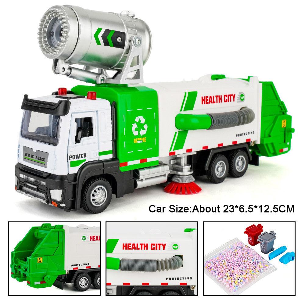 Scale 1:32 Electric Vacuum Cleaner Car Model Toy Metal Body Music Light Spray Engineering Vehicles Decorative Ornaments for Boys