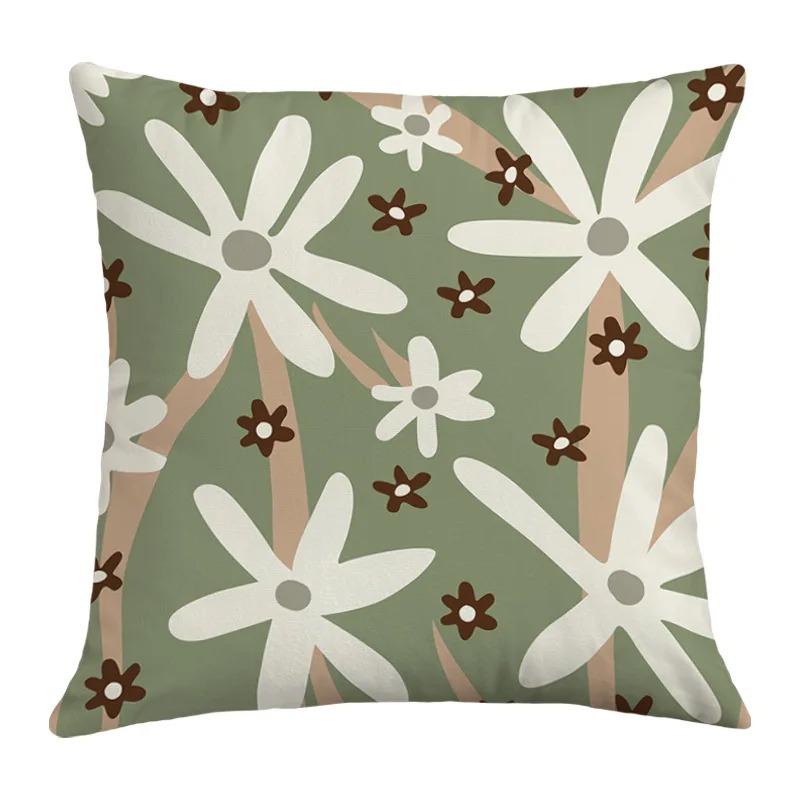 Simple Plant Pattern Decoration Home Small Fresh Fashion Pillowcase Decorative Pillowcase Cushion Cartoon Square