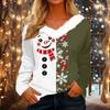 Women's Casual Long Sleeve Christmas Print V-Neck Top with Plush Collar for Holiday Wear