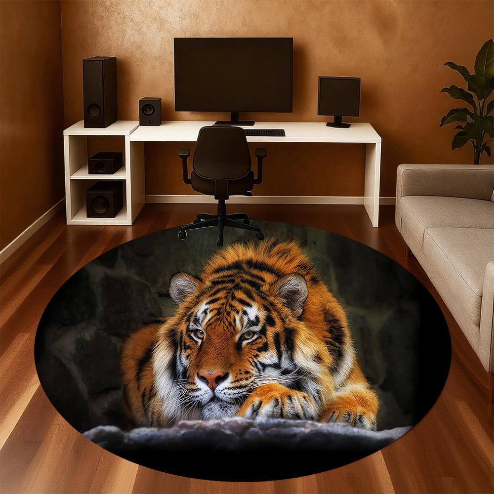 1PC Tiger, Wildlife, Nature Round Chair mat Area Rug - Non-Slip, Floor Mat for Office, Bedroom, home decor Christmas Gift c0528109