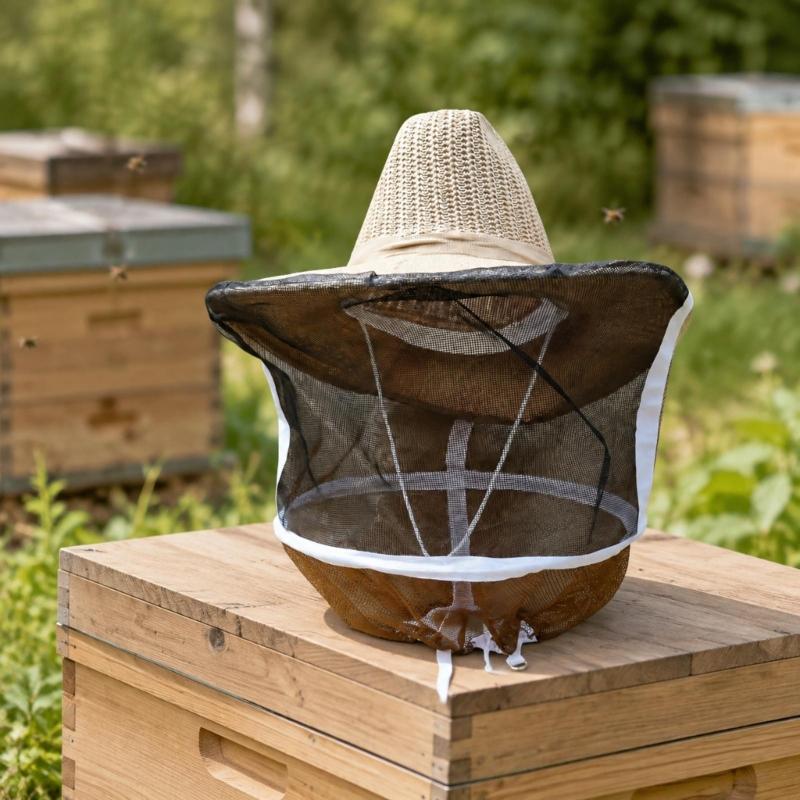 Atmungsaktiver Bienenhut mit Gesichtsschutznetz und breiter Krempe, Kopfbedeckung mit sicheren Bändern für Arbeiten im Freien, Gartenpflege, tägliche Aufgaben und regelmäßige Nutzung