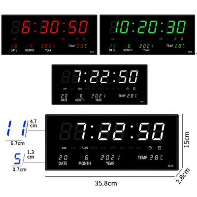 USB Plug-in Large Digital Wall Clock TEMP Calendar 4 Alarms Hourly Chiming Table Clock 12/24H Electronic Luminous LED Clock