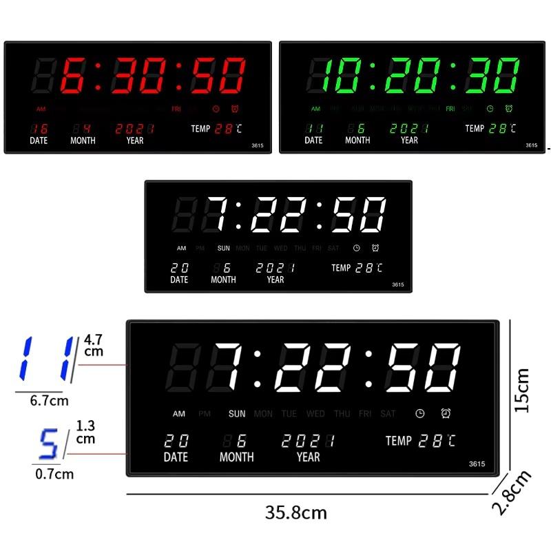 USB Plug-in Large Digital Wall Clock TEMP Calendar 4 Alarms Hourly Chiming Table Clock 12/24H Electronic Luminous LED Clock