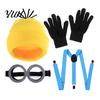 Adjustable Elastic Suspenders Knit Hat Costume Set, Retro Round Glasses Gloves, Halloween Party Comic Exhibition Cosplay Gear Accessories Kit