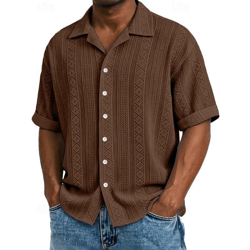 Men's Shirt Texture Button Down Shirt Jacquard Shirt Black White Light Green Navy Blue Purple Short Sleeve