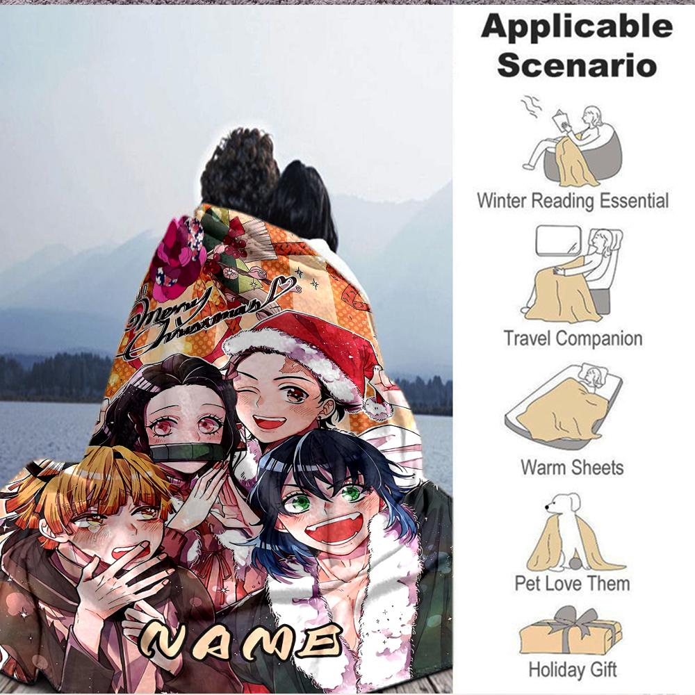 Custom 1pc Christmas Anime Character Blanket, Soft And Comfortable Blanket, Casual Warm, Camping Travel Blanket, Birthday Gift Q91219