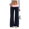 Pantalones Casuales Deportivos de Pierna Ancha con Bloques de Color de Cintura Baja para Mujer, Estilo Nuevo de Verano