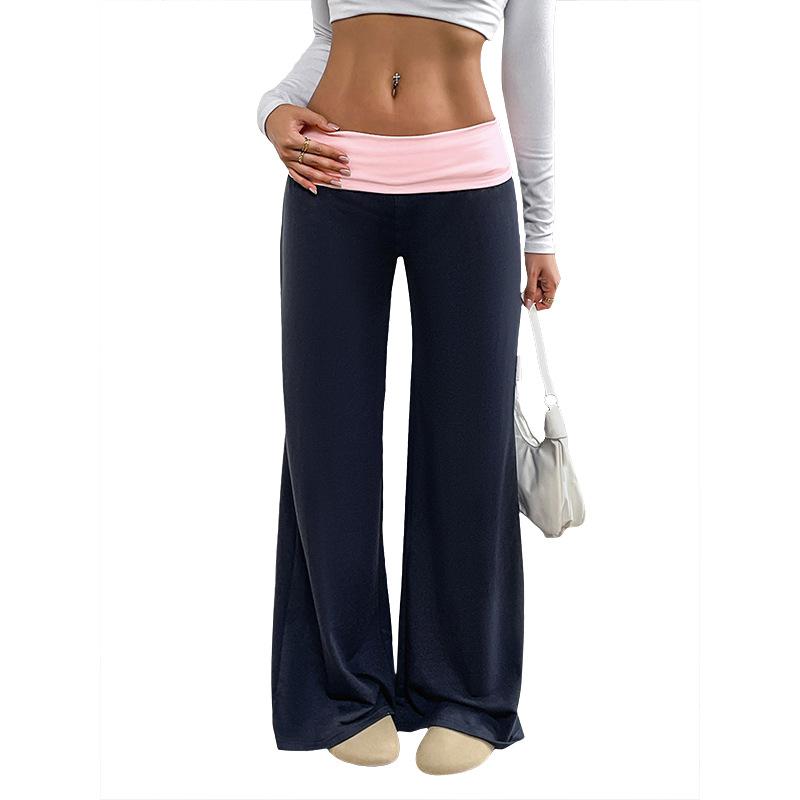 Pantalones Casuales Deportivos de Pierna Ancha con Bloques de Color de Cintura Baja para Mujer, Estilo Nuevo de Verano