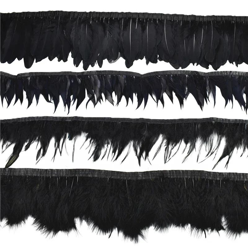 1Meters White Black Pheasant Feathers On Tape Ribbon Turkey Ostrich Fringe Feather Trim Goose Marabou Sewing Clothes DIY Plumes