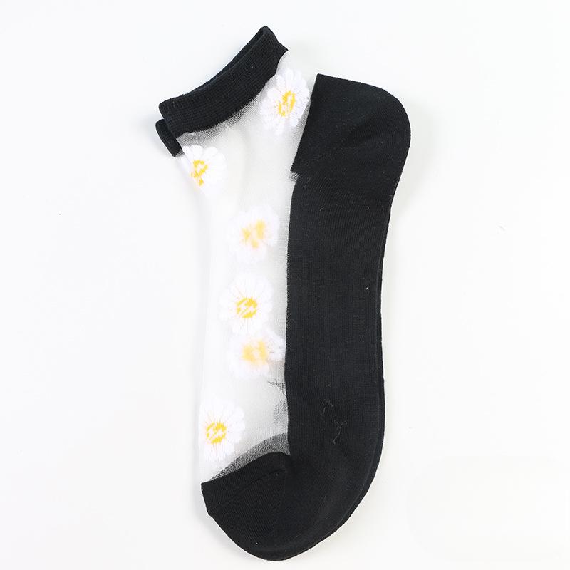 

Женские весенне-летние новые модные повседневные носки-лодочки из стекла и шелка 1 pair белый/чёрный