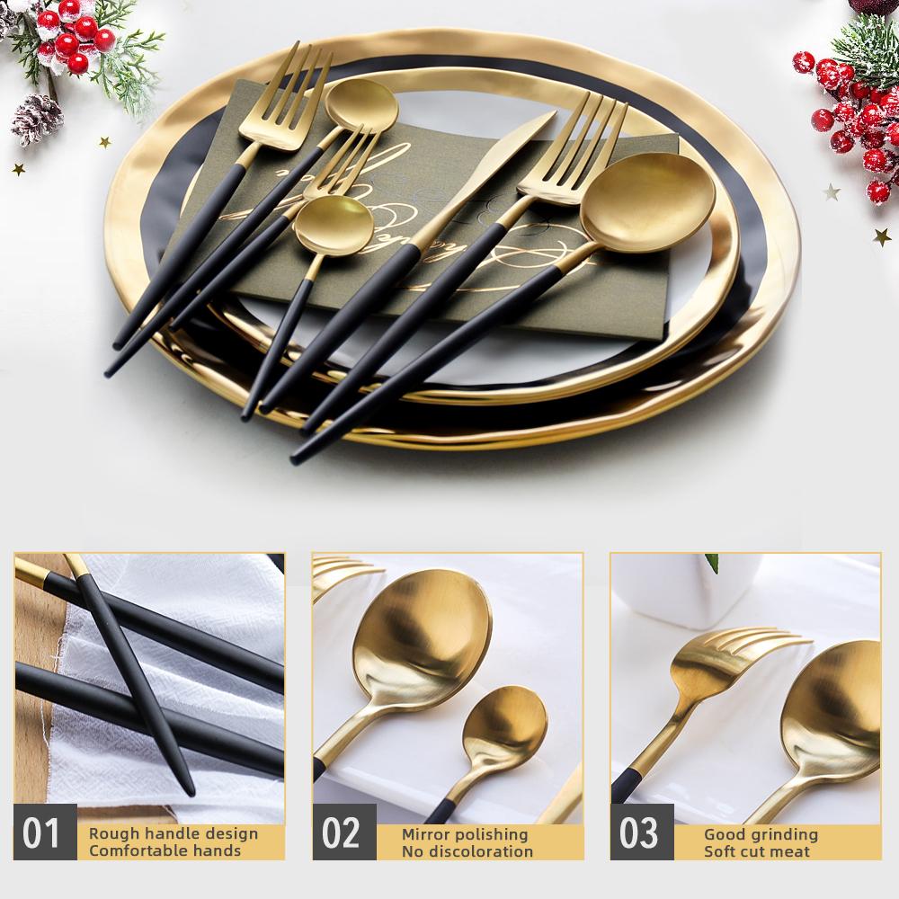24pcs Black Western Dinnerware Set Stainless Steel Cutlery Set Fork Knife Spoon Tableware Set Flatware Set Silverware Set