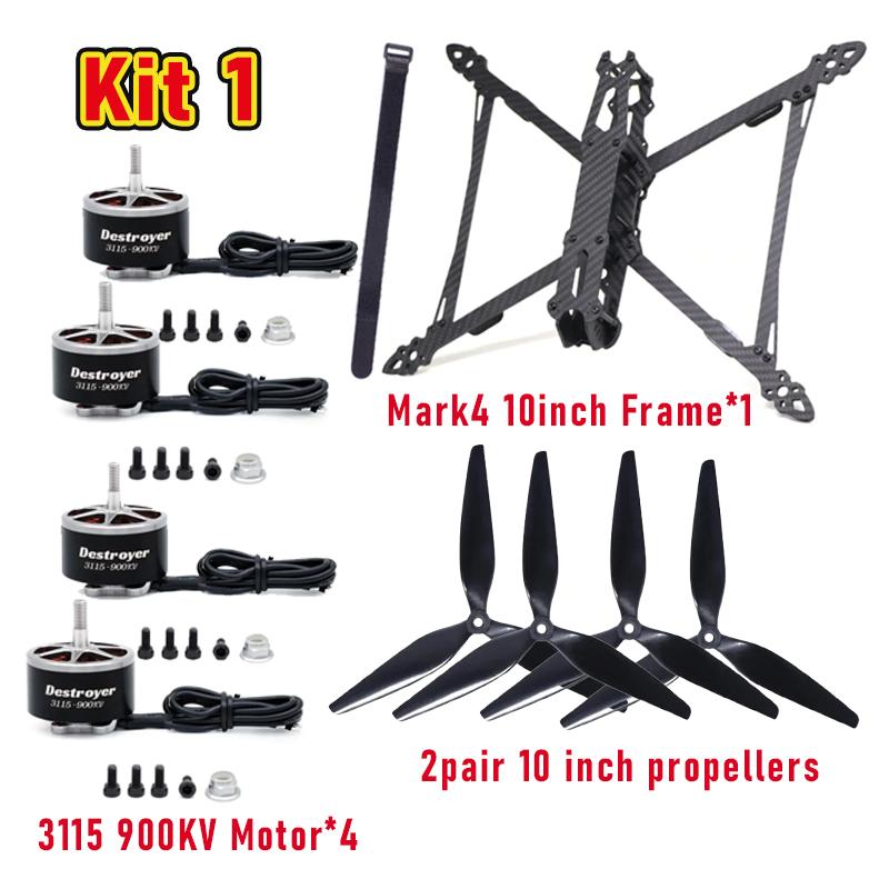 Mark4 V2 10inch FPV Frame Combo Set F405 V3S FC 60A 4-in-1 ESC 3115 900KV Motor Propeller ELRS for RC FPV Freestyle Racing Drone