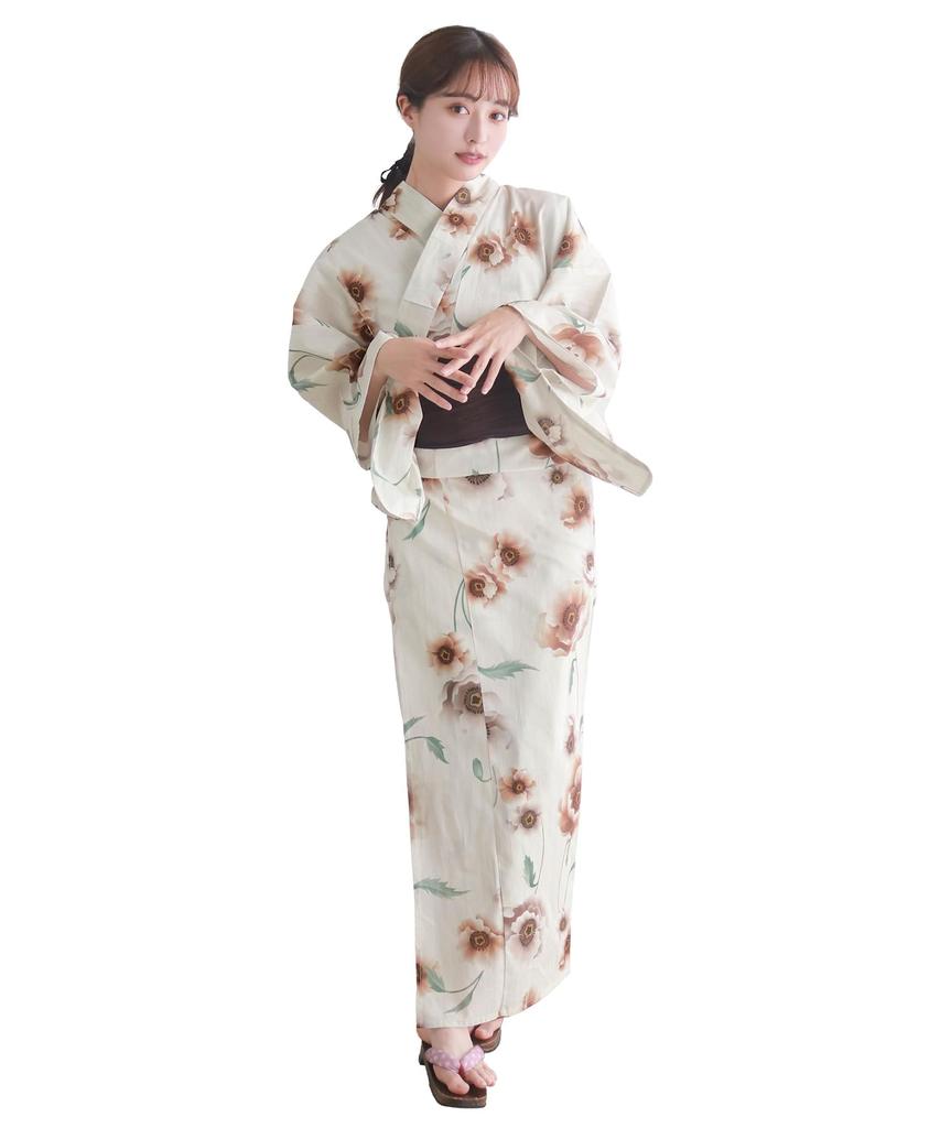 Yukata Change Set Heiko H Caramel One Size Fits [KYOETSU] Set, Weave, Unbleached, 6-piece (yukata, Obi, Underwear, Geta, Waistband) Women's (2.