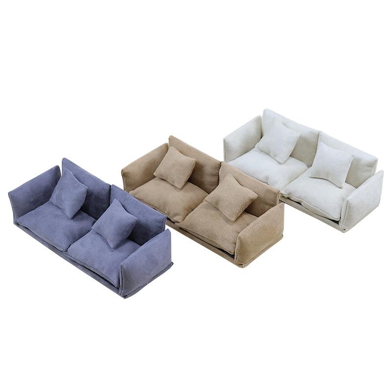 1 Set Kids Pretend Play Toy 1:12 Mini Dollhouse Furniture Italian Leather Sofa Simulation Miniature Living Room Chairs Decor