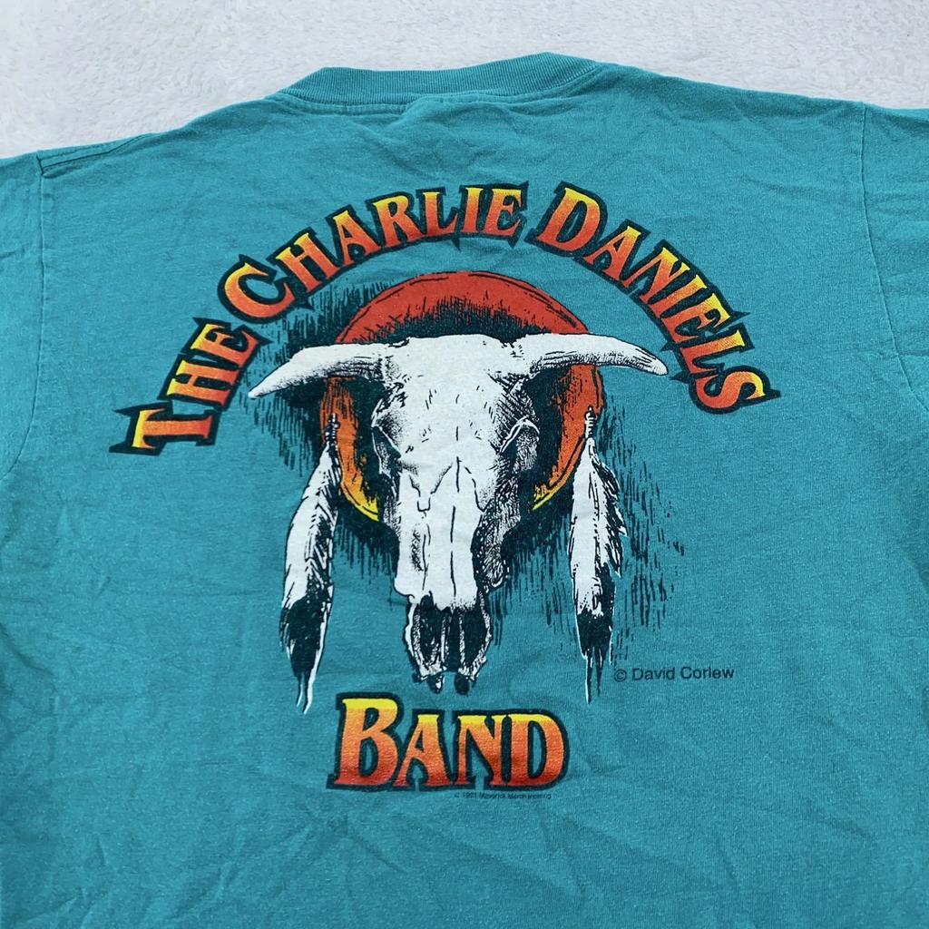 Vintage Charlie Daniels Band Shirt Mens Medium Skull Western Country 90s Tee