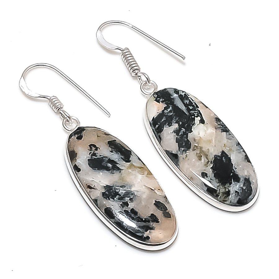 Natural Hornblende Stone Gemstone 925 Sterling Silver Jewelry Earring 1.85  AEE-10940