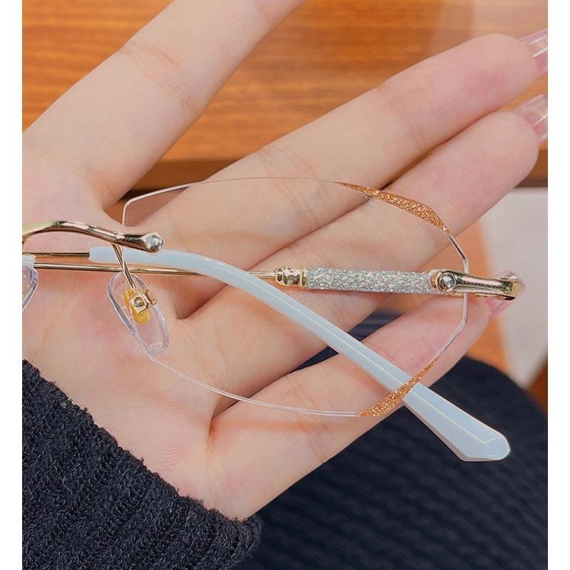 Metal Luxury Rimless Cat Eye Women Glasses Frame For Prescription Myopia Reading Glasses