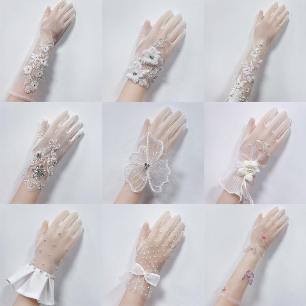 1Pairs Breathable Wedding Bridal Gloves Mesh Tulle Gloves New Bridal Gown Mittens  Party Dress