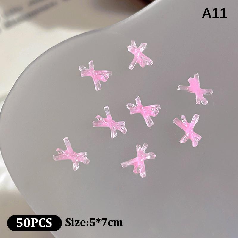 50Pcs Ice Transparent Color Bowknots Resin Nail Art Decorations 3D Mini Cute Bows Nail Charms For Diy Nails Accessories