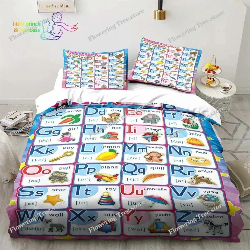 Educational Alphabet Bedding Set Single Twin Full Queen King Size Bed Set Adult Kid Bedroom Bedding Gift