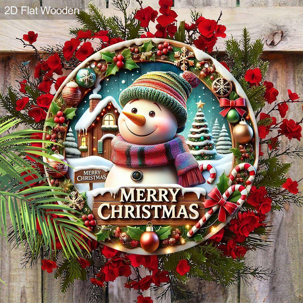 Weihnachtsdekorationsschild, hängende Innendekorationen, 2D flache Holzprodukte mit Schneemannmuster, Weihnachtsgeschenke für Freunde und Familie