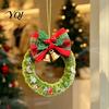 Christmas Atmosphere Decorations Mini Wreath Ornament, Hanging Decoration with Plaid Bow And Festive Door Ornaments Metal Bells, Handmade Plush