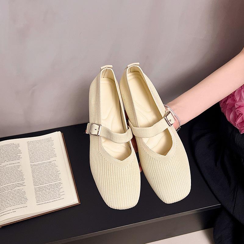 Daily Comfortable Simple Classic Solid Color Flat-soled Knitted Shoes Soft Sole One Pedal Single Shoes Women