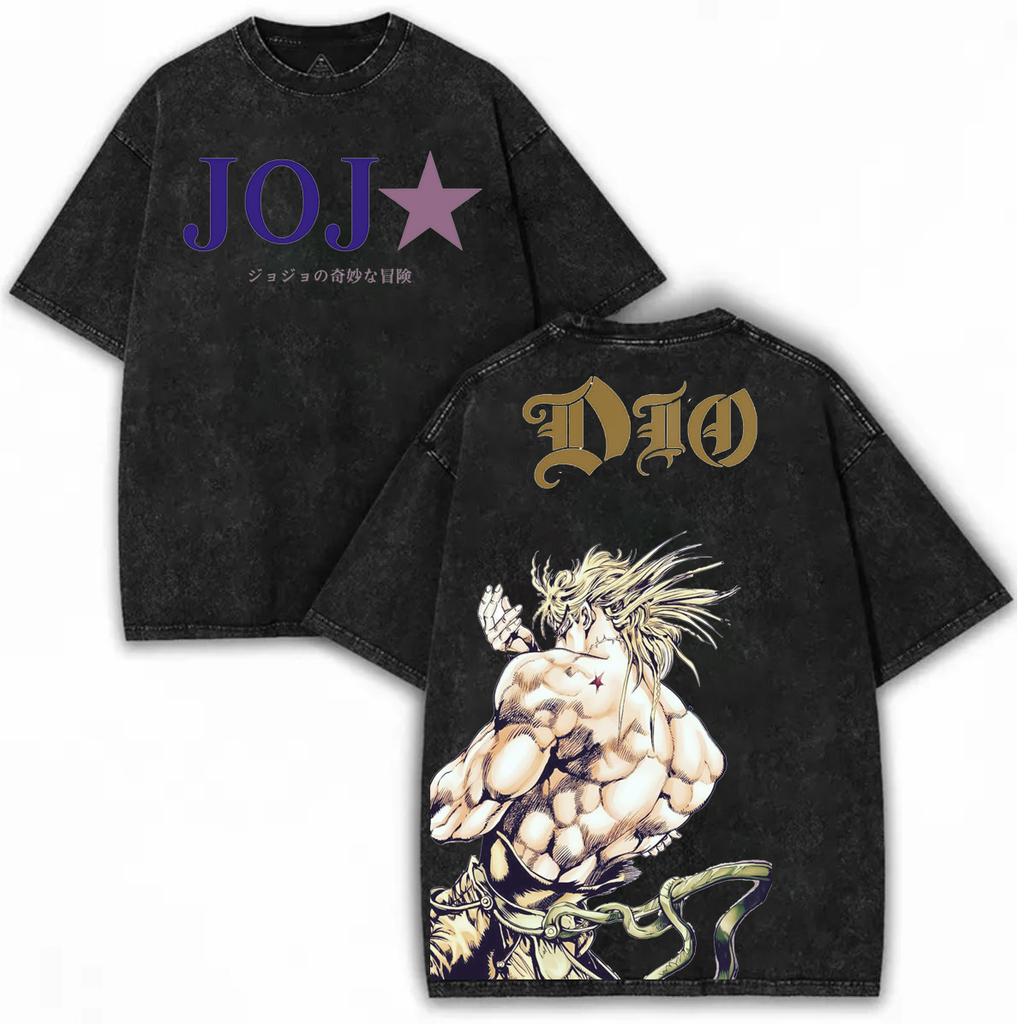 Camiseta Unisex de Manga Corta con Estampado de Dio de JoJo's Bizarre Adventure Algodón Lavado Camiseta Retro Unisex Ropa Harajuku
