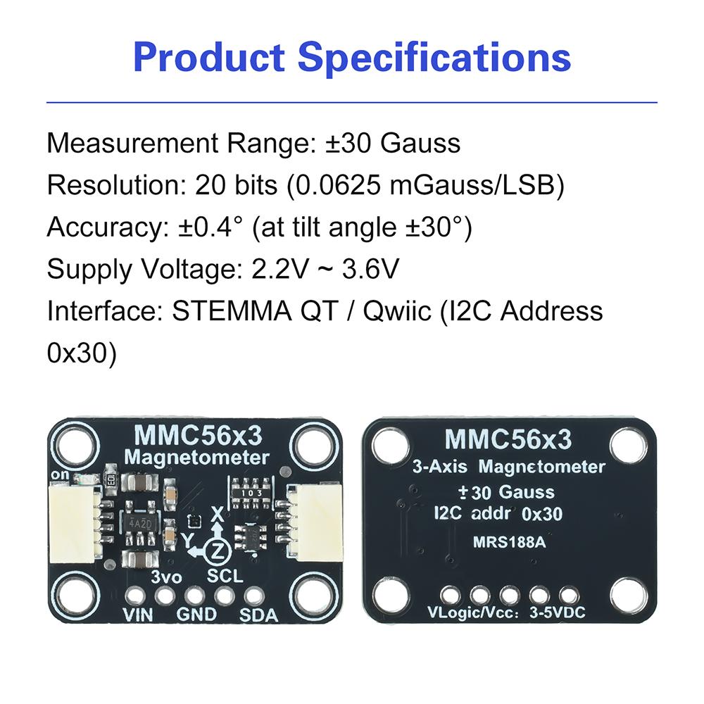 X,Y,Z 3 Axis Triple-Axis Magnetometer 20-bit Ultra-high resolution Compatible With STEMMA QT QWIIC MMC56X3 for arduino 2.2V-3.6V