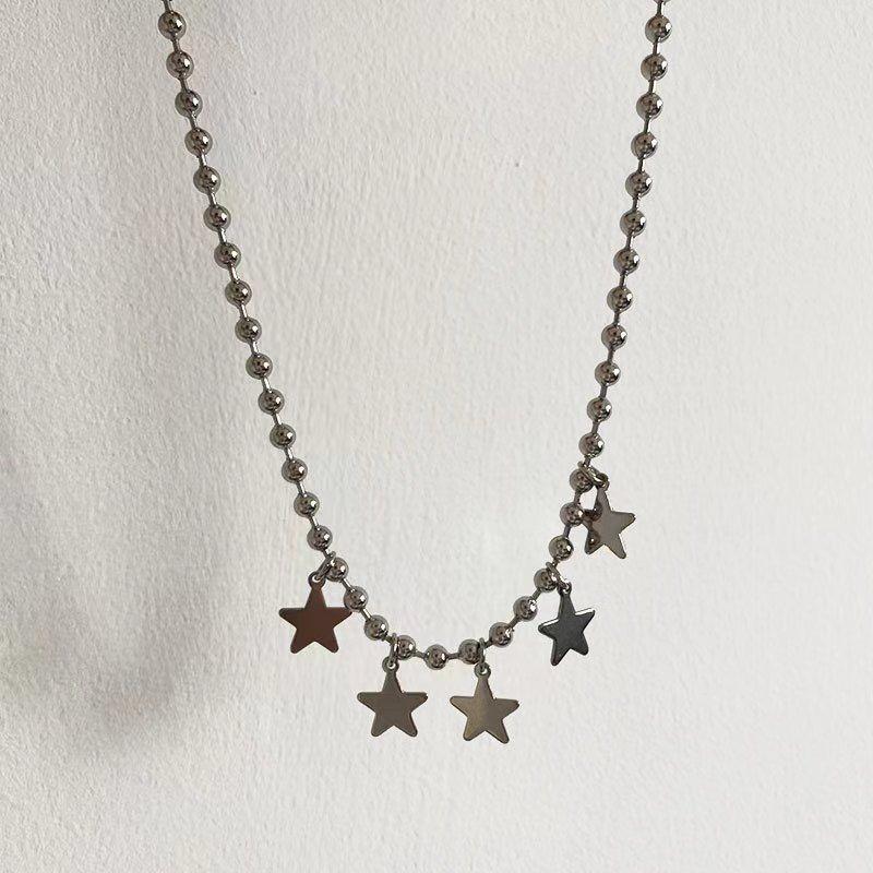 Fashionable Five Point Star Pendant Necklace With Elegant Round Bead Chain