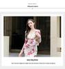 Elegantes V-Ausschnitt Netzkleid mit Print: Hohe Taille, Schlankmachender Falten-Schlitz, Langarm Bodycon Rock