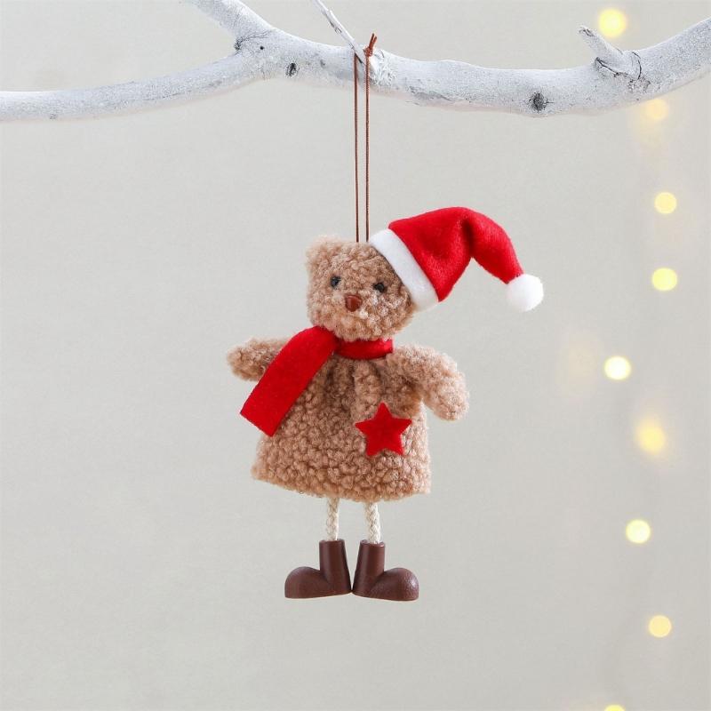Christmas Tree Decorations Santa Hat Bear Christmas Ornament Fabric Doll Small Pendant For Home Party And Holiday