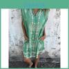 Linen Cotton Print Summer Dress With Pockets And Button Details For Casual Women