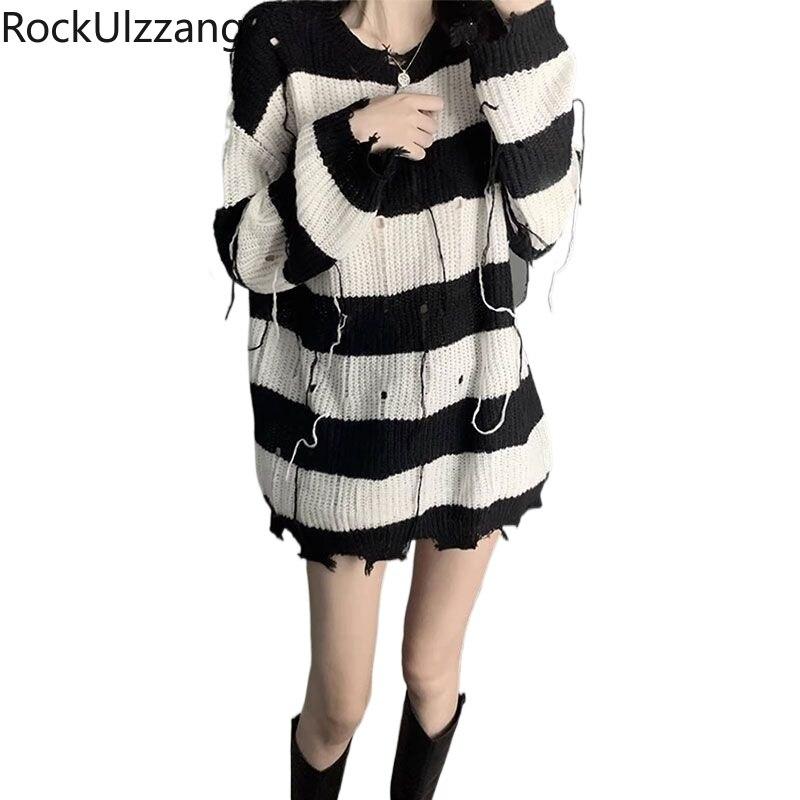 

Трикотаж с рваными отверстиями и кисточками, свитер, топ, пуловер с длинными рукавами, осенний женский трикотаж, большие размеры, уличная одежда в стиле Харадзюку, y2k, гранж