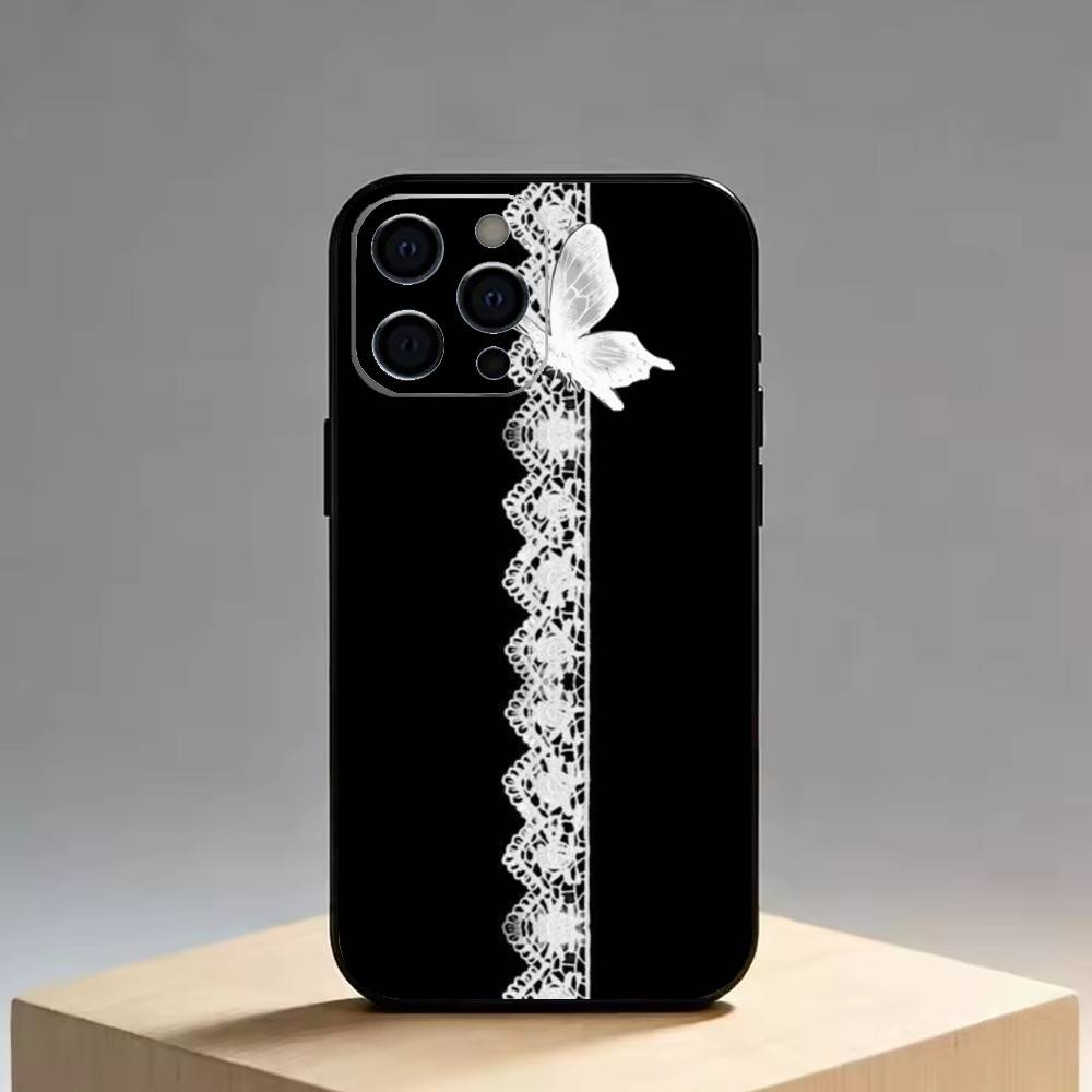 Lace Phone Case For iPhone 17,16,15,14,13,12,11 Plus,Pro Max,XS,Soft Silicone Black Cover