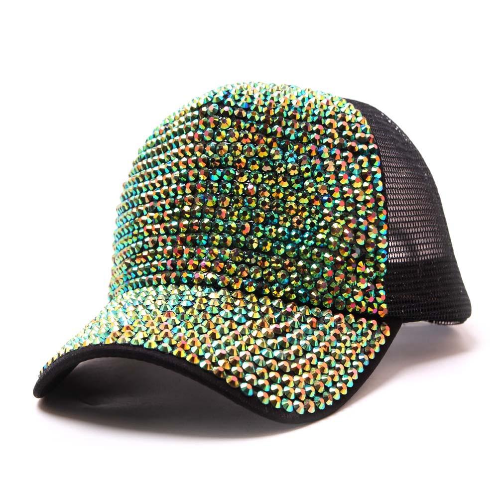 Colorful Diamond-studded Summer Baseball Cap Travel Sun Hat Peaked Cap Hip Hop Hat Mesh Sun Hat