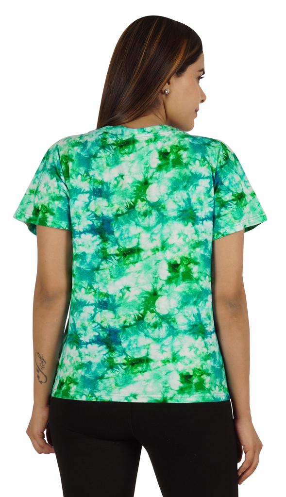 Moomaya Tie Dye Short Sleeve Ruching Tops For Women V-Neck Casual Jersey Tee