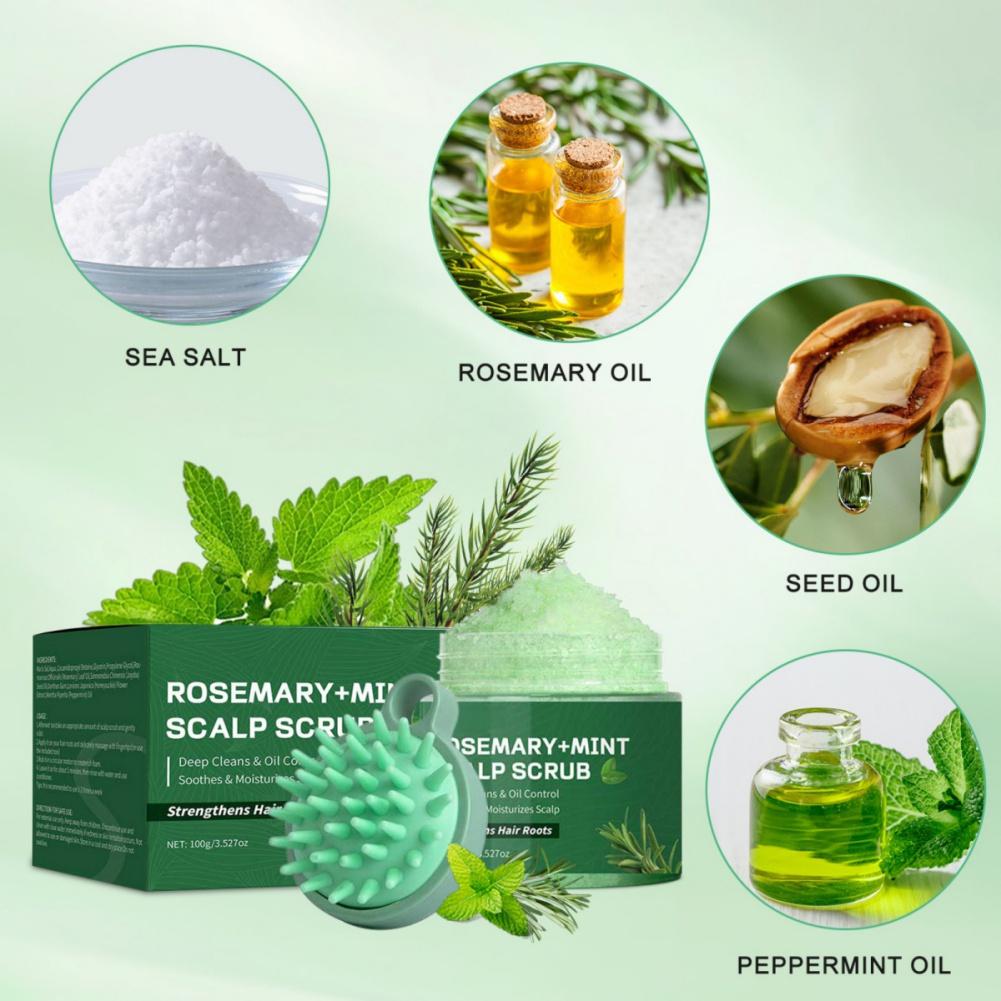 Rosmarin-Minze-Kopfhautpeeling-Shampoo mit Massagebürste
