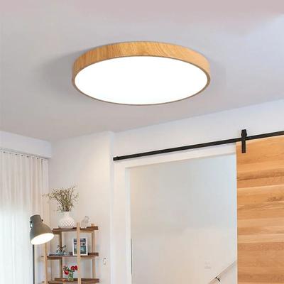 Nordische Holzfarbe LED Deckenleuchte für Wohnzimmer Schlafzimmer Zimmer Arbeitszimmer Balkon Flur Lampe Rund Innen Dekor Beleuchtungskörper