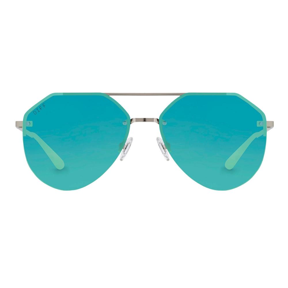 

DIFF LA JEFA SILVER TEAL Aviator Sunglasses