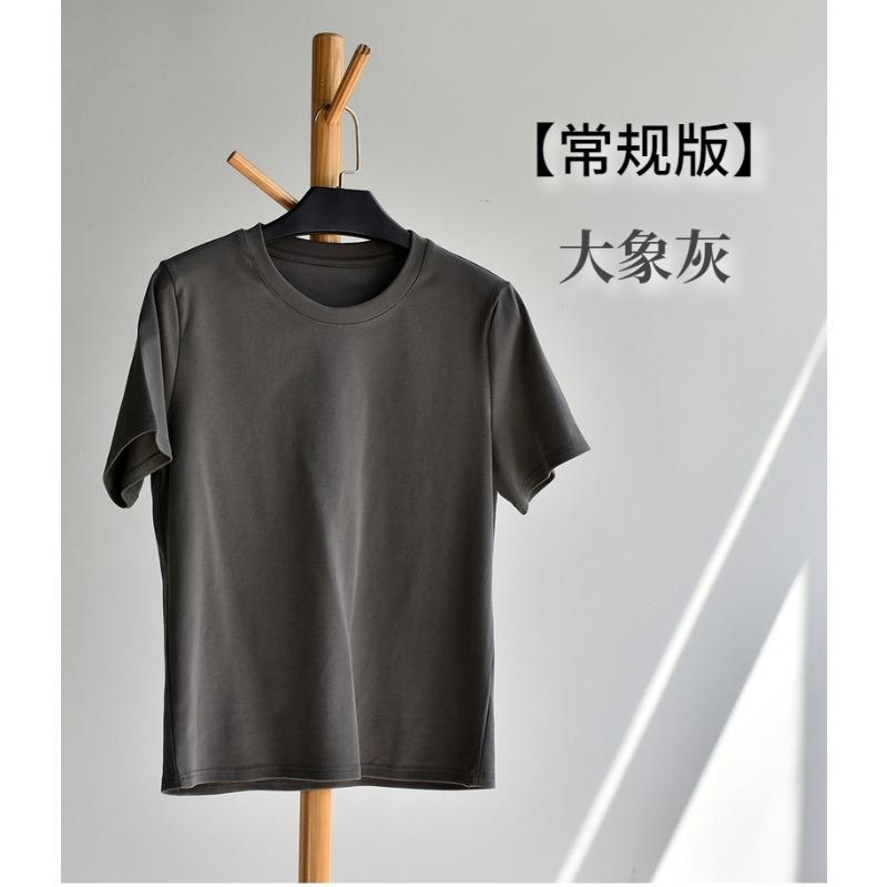 [Thick cotton T-shirt] Two long women's 26 summer new front shoulder white heavy cotton round neck short-sleeved T-shirt