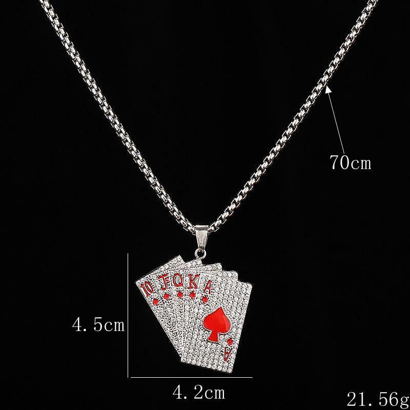 

Винтажное ожерелье в стиле хип-хоп с игральной картой для мужчин и пар - Цепь «Стрит-флеш» с бриллиантовой инкрустацией