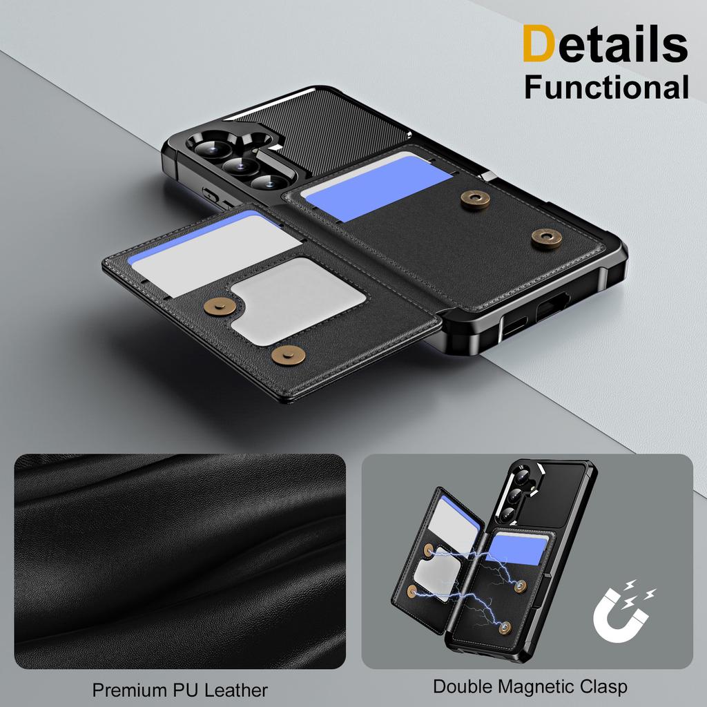 For Samsung Galaxy S25+ Case Card Slot Kickstand Leather+TPU Reinforced Corner Phone Cover