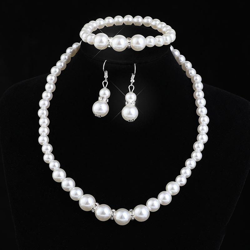 Pearl collarbone necklace, pearl necklace, earrings, bracelet set, three-piece jewelry for women
