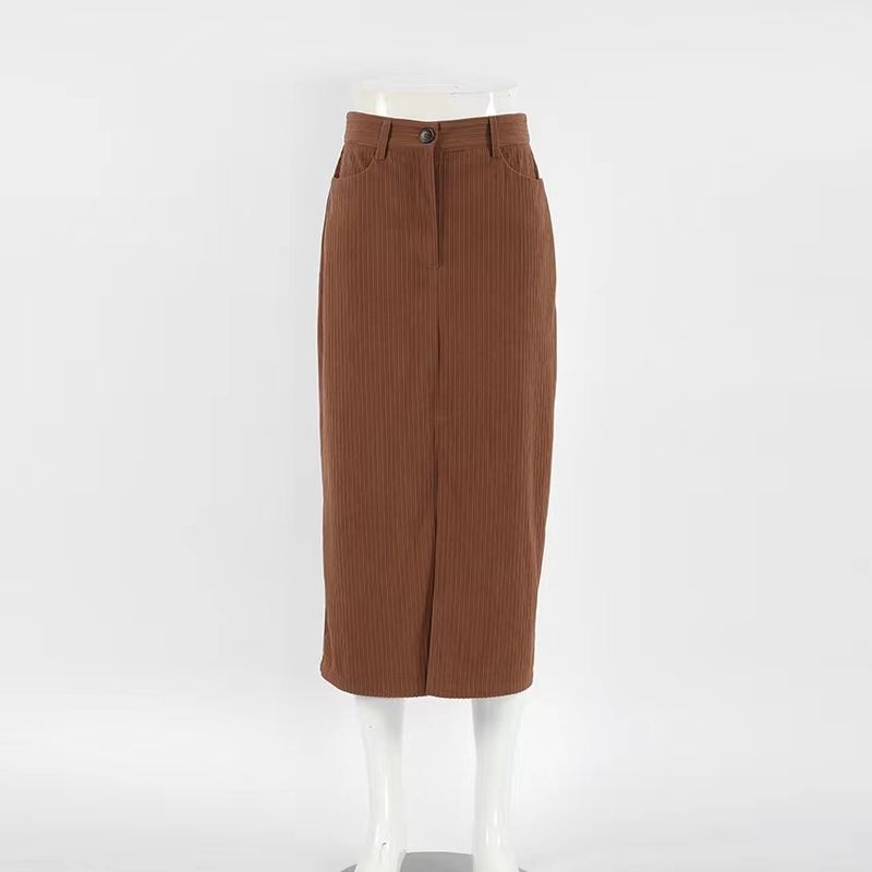 

Новое поступление Юбка в ретро-стиле во французском стиле из вельвета с разрезом, с высокой талией, прямая юбка, вельветовая юбка с разрезом Light brown S