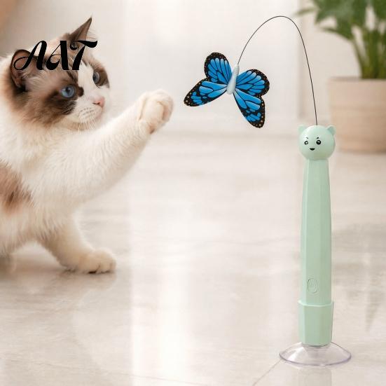 Rechargeable Cat Wand for Exercise Electric Butterfly Wand, Interactive Toy, 360 Spinning Self-Play Toys Kittens with 2 Modes, Suction Cup Base,