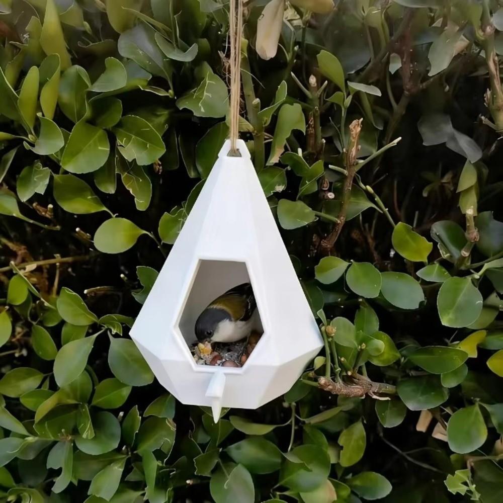 Cyberpunk Style Hanging Bird Feeder Semi Enclosed Large Capacity Bird Feeding Station Rainproof Plastic Bird Feeder House