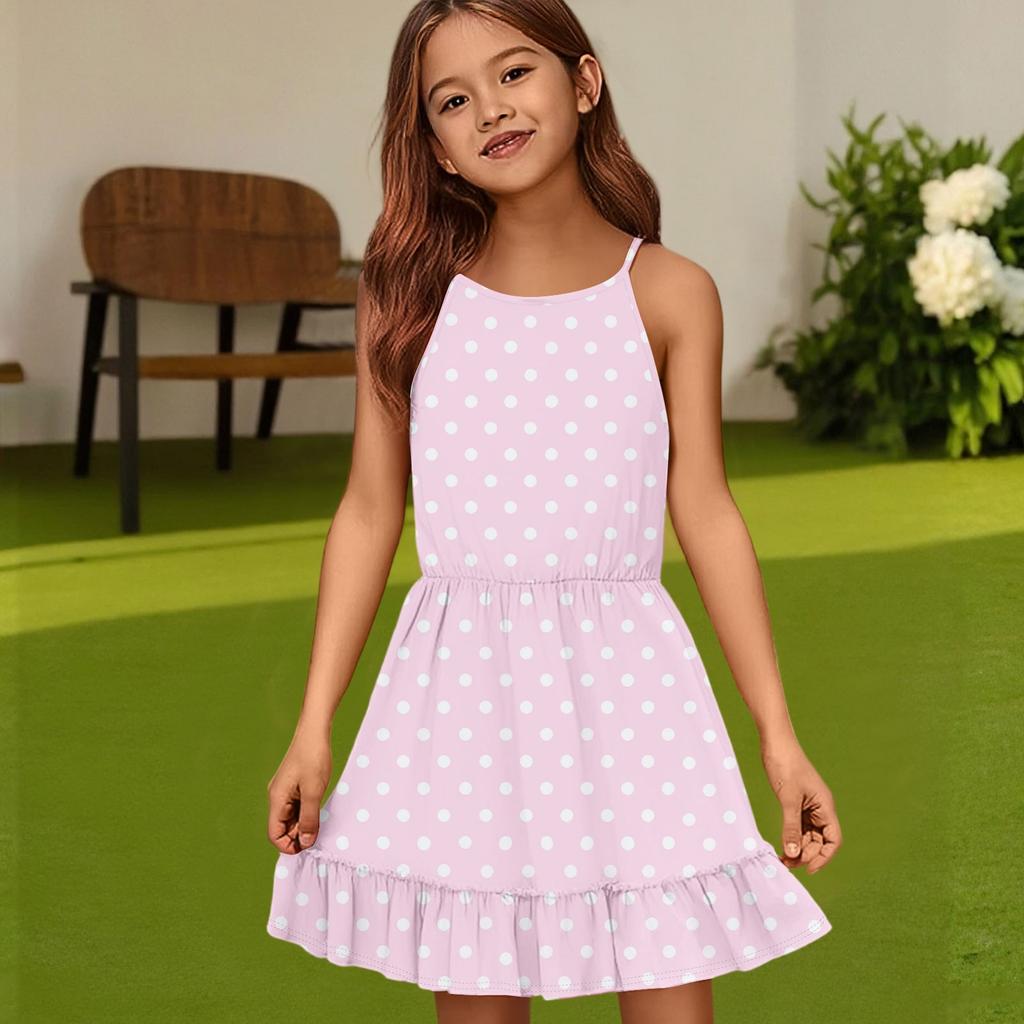 Children's Summer Casual Fashion Round Neck Solid Color Sleeveless Dress