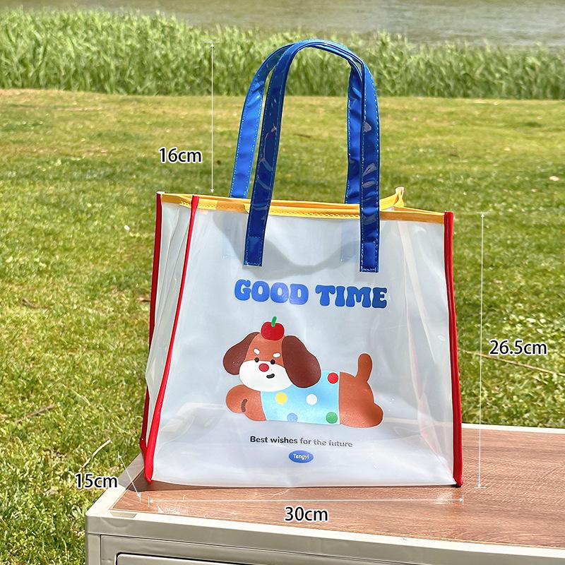 Jelly Beach Bag Waterproof Kawaii Print Pvc Storage Bag Transparent Travel Handbag Shoulder Bag Shopping Bag With Cute Pendant