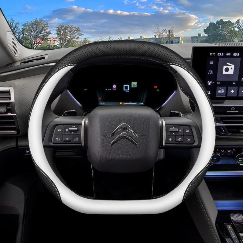For Citroen Leather Car Shape Steering Wheel Cover Double D Shape Fit C5X C5 C3 Aircross C4 Cactus 2025 2026 Accessories